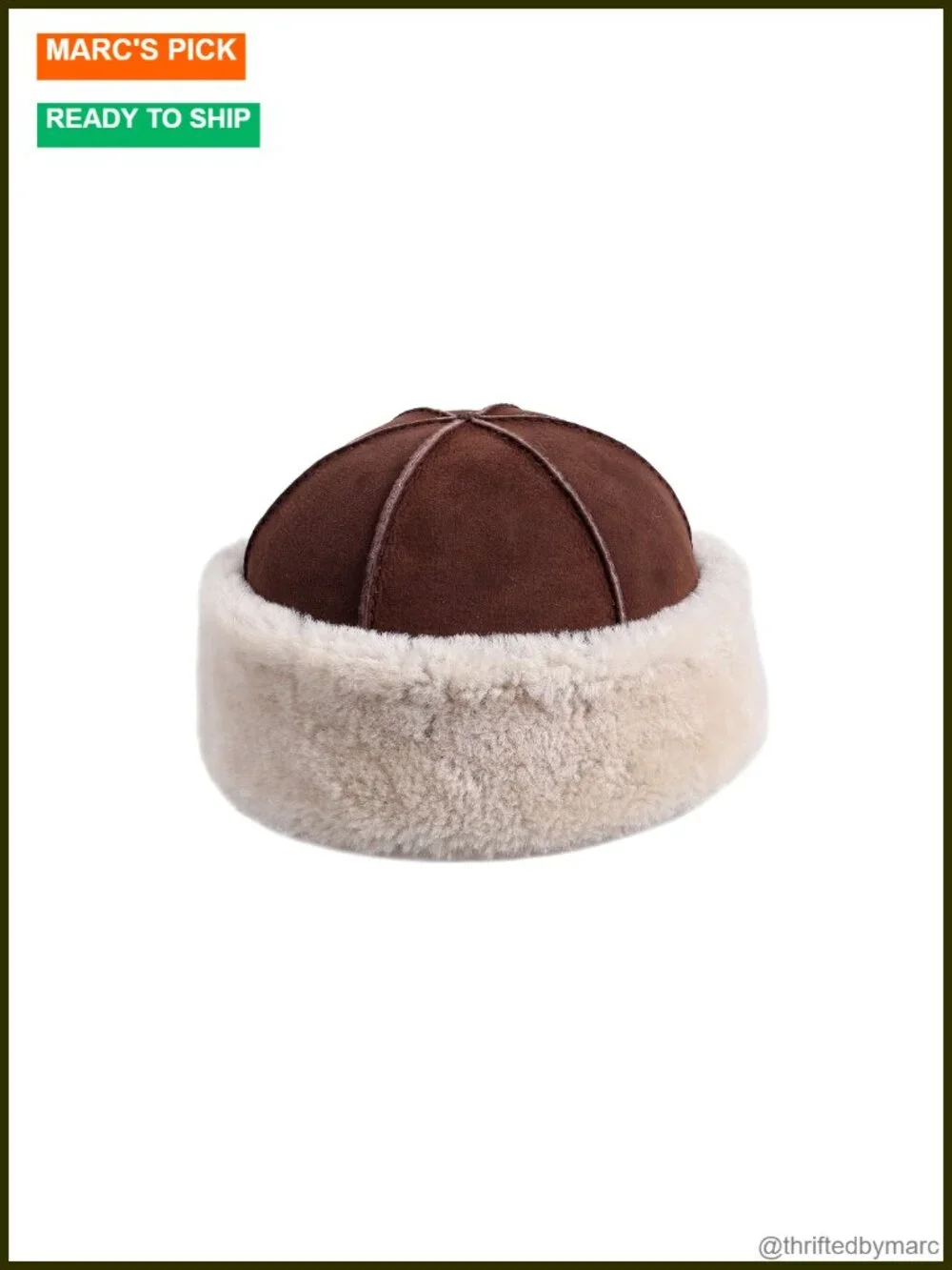 Genuine Sheepskin Leather Shearling Wool Beanie Hat Winter Fur Cap Hand Stitched
